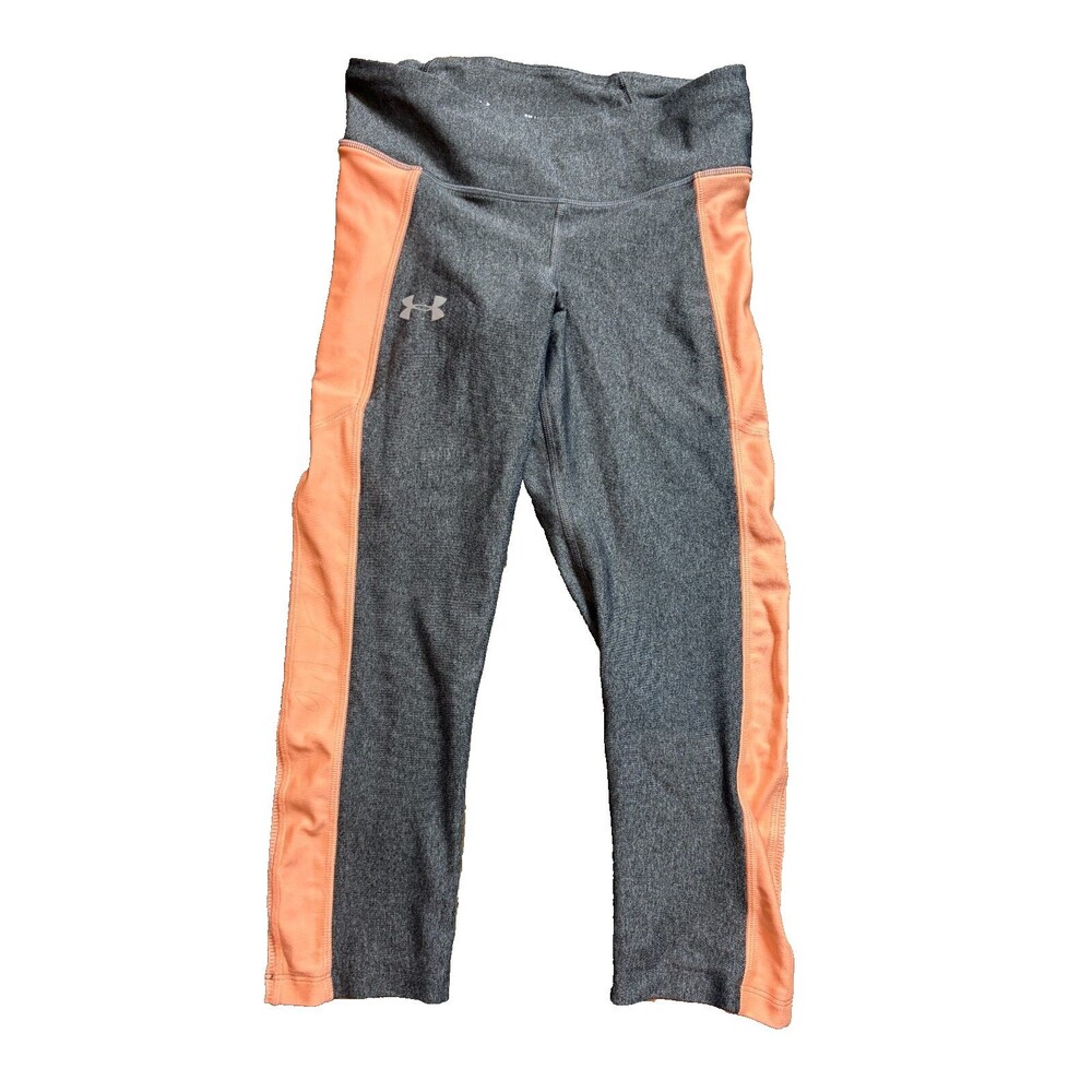 Under Armour Compression Pants Girls S M Gray Peach Heatgear Athletic Activewear
